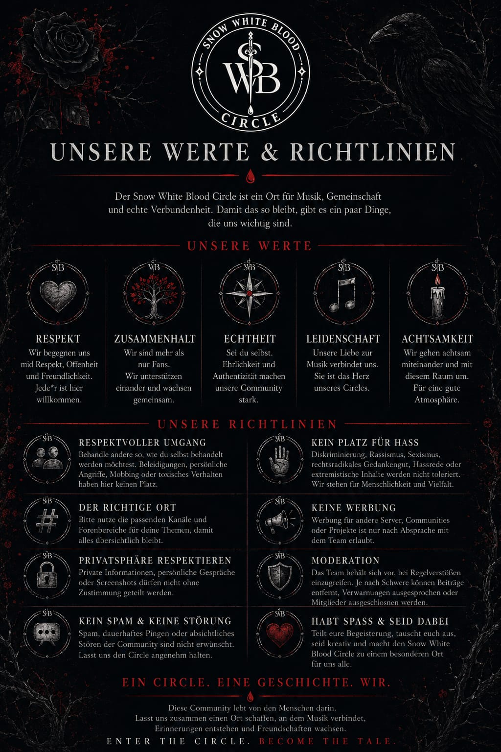 Unsere Werte & Richtlinien – Snow White Blood Circle